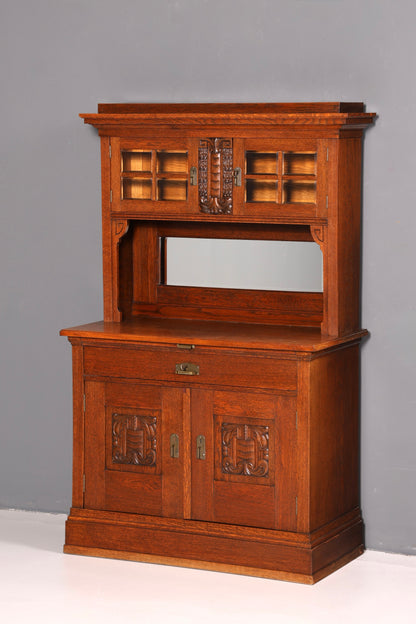Wunderschöner Jugendstil Schrank Antik Buffet Eiche Anrichte Buffetschrank Vitrine Vintage