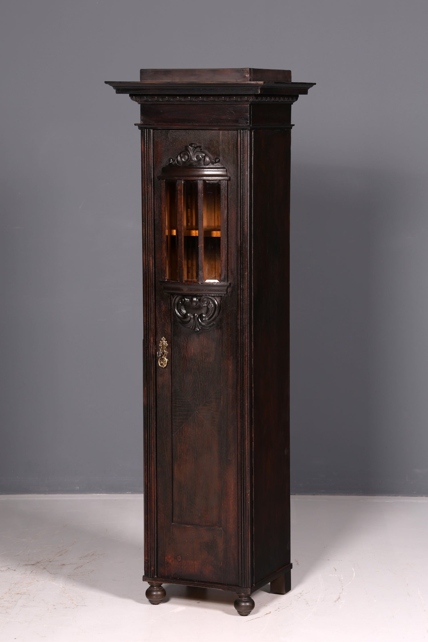 Prachtvolle Jugendstil Vitrine Eiche Antiker Bücherschrank Geschirrschrank Glasvitrine Schrank Antik 2 von 2
