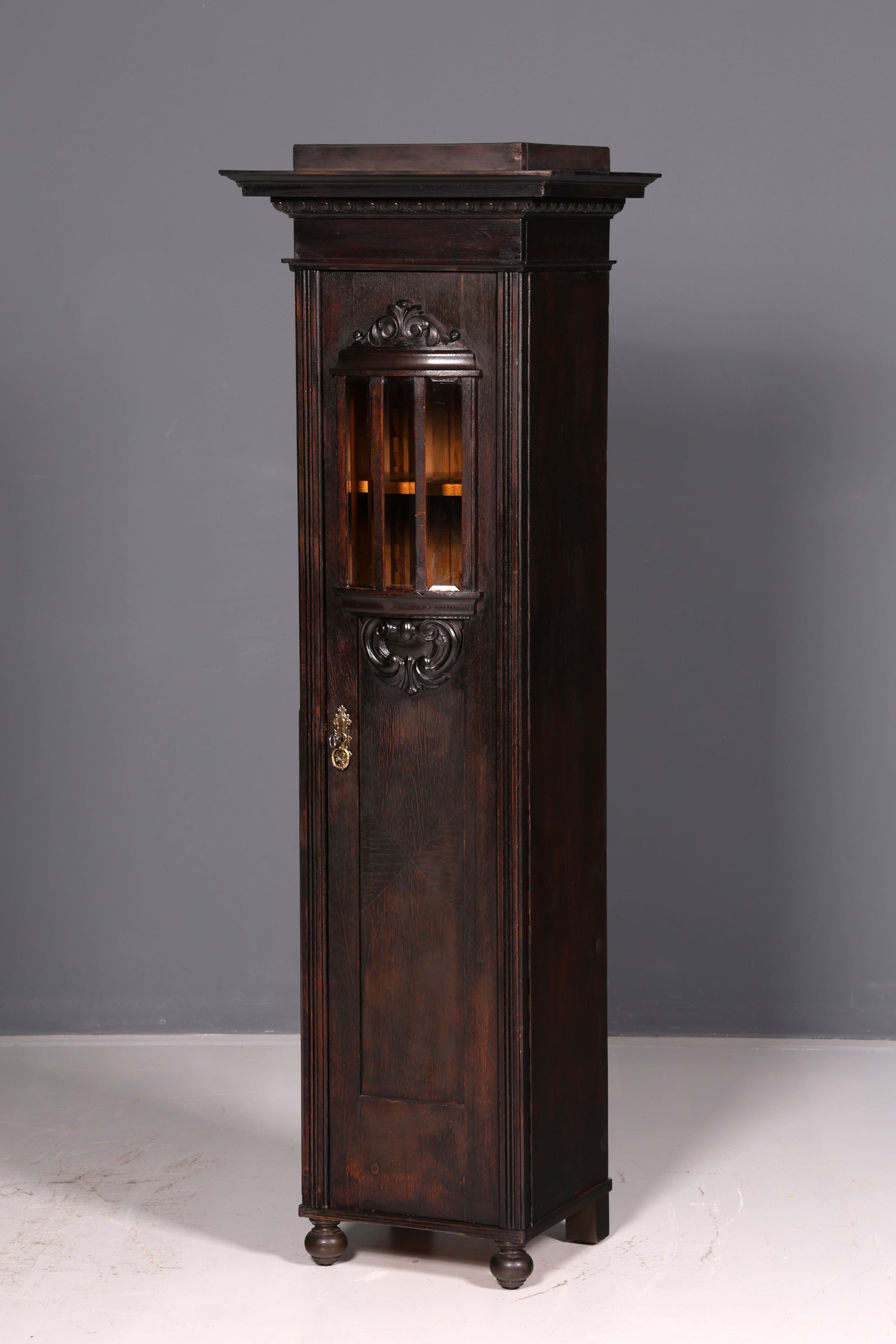Prachtvolle Jugendstil Vitrine Eiche Antiker Bücherschrank Geschirrschrank Glasvitrine Schrank Antik 2 von 2
