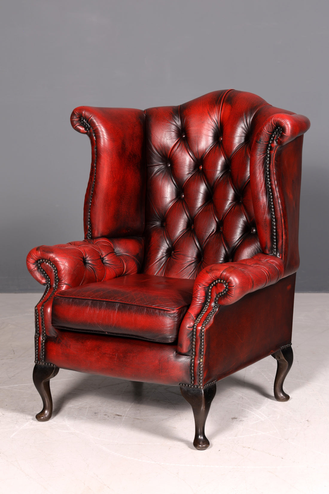 Original Chesterfield Ohrenbacken Sessel Queen Anne Englisch Oxblood Leder Herrensessel UK Armlehnsessel 2 von 2