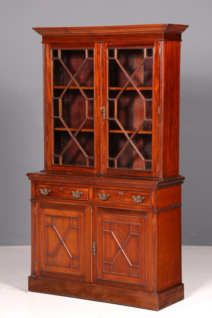 Beeindruckender Englischer Bücherschrank Mahagoni Vitrine Bibliothek Antik Glasvitrine Buffet
