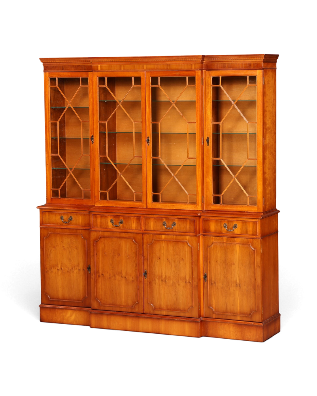 Hauptstadt Möblerei englische Vitrine aus Eibenholz mit verglasten Türen und dekorativem Gittermuster