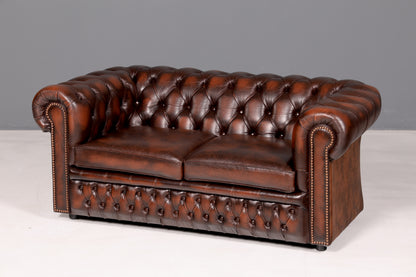 Beautiful Original Centurion Chesterfield 2-Seater Sofa, England, Genuine Leather Upholstered Sofa