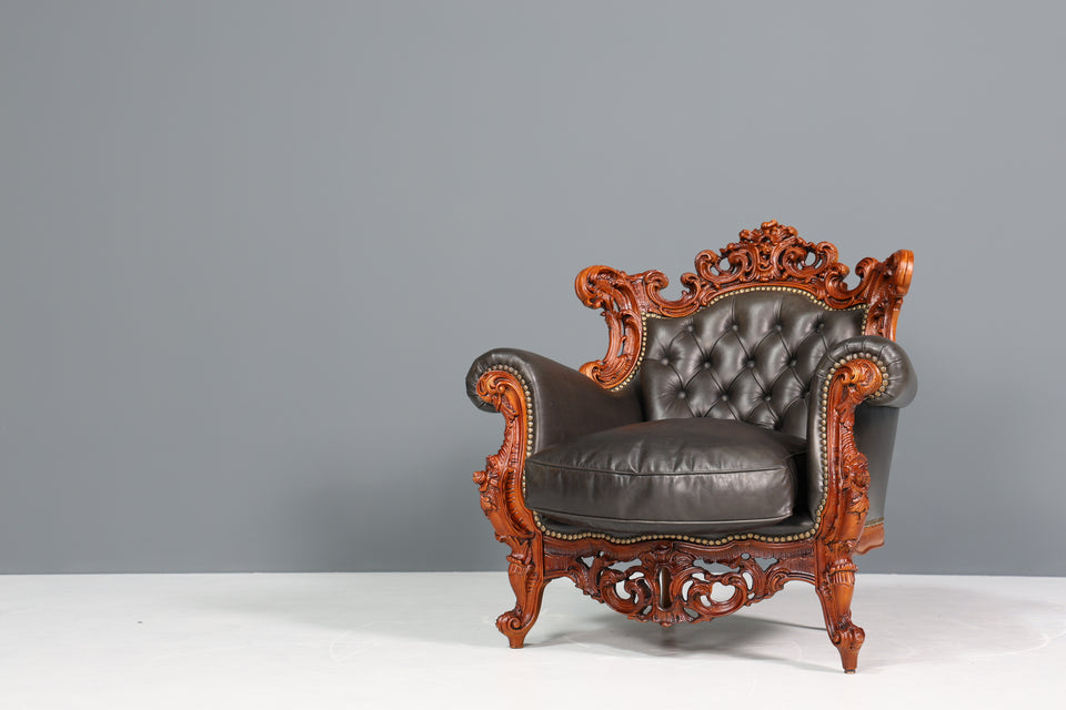 Königlicher Barock Sessel echt Leder Luxus Chesterfield Sessel 1 von 2
