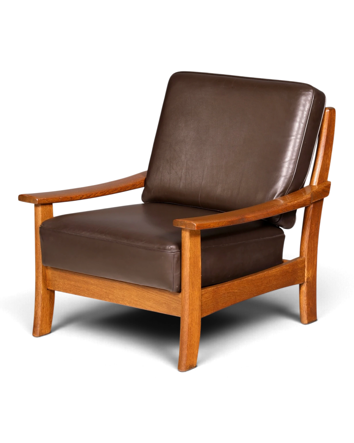 Dreamy mid-century armchair genuine leather brown vintage leather armchair armchair with armrests solid wood Scandinavian retro 2 of 2