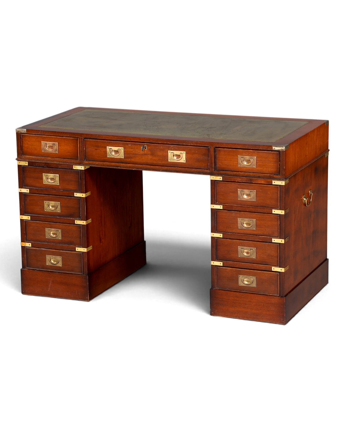 Stilvoller Maritimer Schreibtisch Englischer Military Bürotisch Office Table mit echt Lederauflage