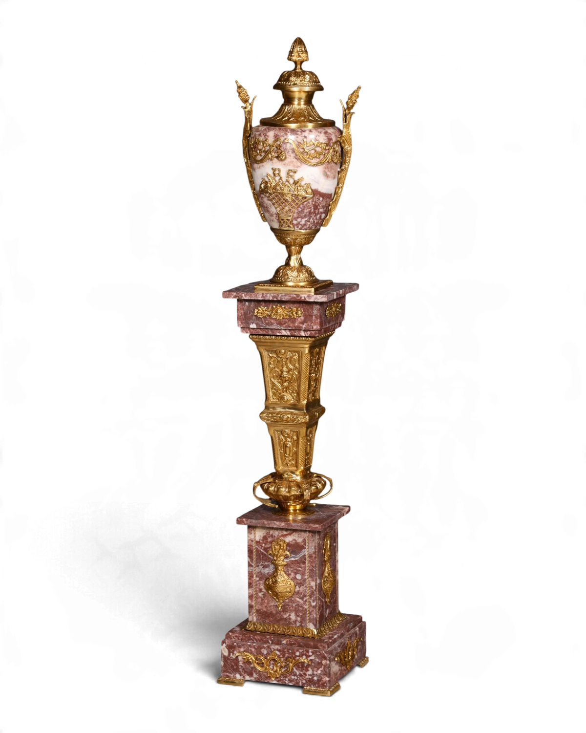 Traumhafte Barock Stil Säule Louis XV Marmor Rot Blumensäule Sockel Ablage Dekosäule