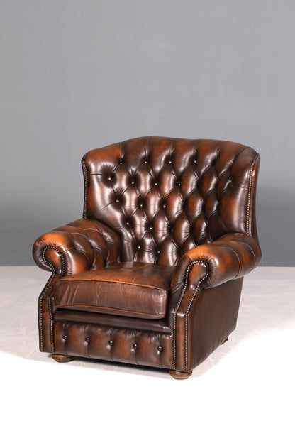 G102 Finish Original Chesterfield Ohrenbacken Sessel Englisch Leder Herrensessel UK Armlehnsessel