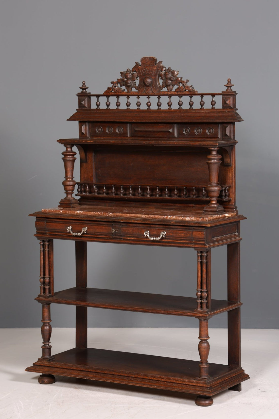 Traumhafte Gründerzeit Anrichte Antik Marmor Kredenz Sideboard Buffet Serviertisch mit Aufsatz