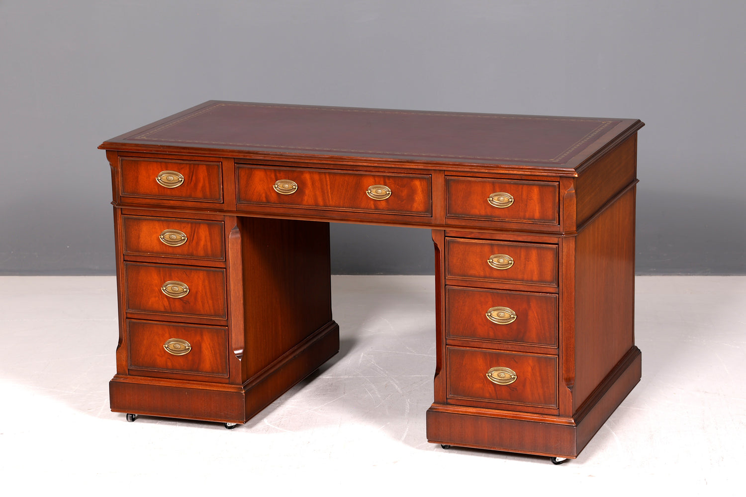 Wunderschöner Original Heldense Englischer Schreibtisch Echt Lederauflage Bürotisch Antik Office Desk