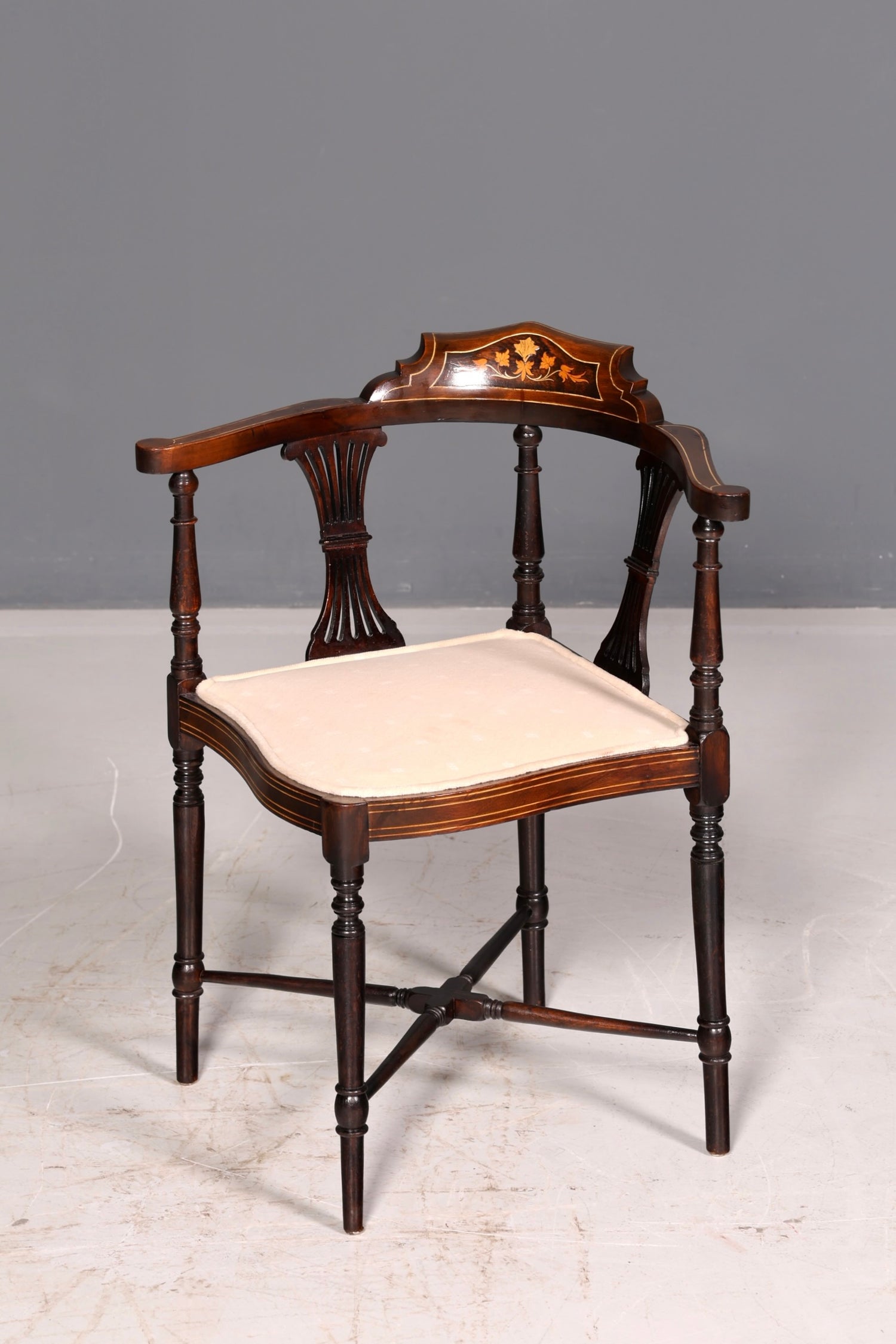 Wunderschöner Antiker Eckstuhl Corner Chair Englisch Edwardian Intarsien Armlehnstuhl Schreibtischstuhl Vintage 1 von 2