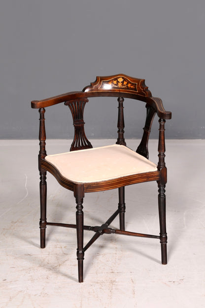 Wunderschöner Antiker Eckstuhl Corner Chair Englisch Edwardian Intarsien Armlehnstuhl Schreibtischstuhl Vintage 1 von 2