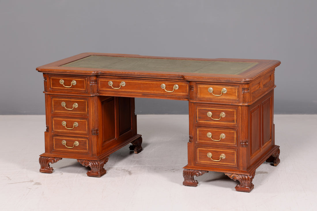 Wunderschöner Englischer Schreibtisch echt Lederauflage Bürotisch Office Desk Antik Vintage