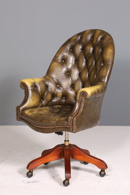 Wunderschöner Original Chesterfield Bürosessel &quot;Wade&quot; echt Leder Sessel Bürostuhl Captain Chair Sessel Office Chair 1 von 2