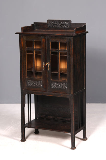 G217 Finish cm Traumhafte Jugendstil Vitrine Antike Holz Bücherschrank Eiche Antik Schrank Geschirrschrank (Kopie)