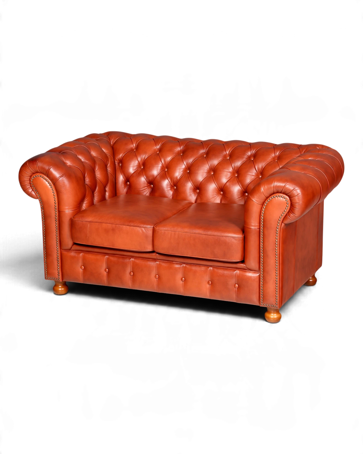 Beautiful original Chesterfield 2-seater sofa from England, upholstered in reddish-brown genuine leather