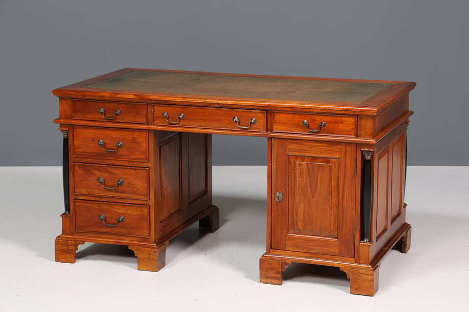 Stilvoller Englischer Biedermeier Stil Schreibtisch echt Holz echt Lederauflage Bürotisch Antik Stil Desk