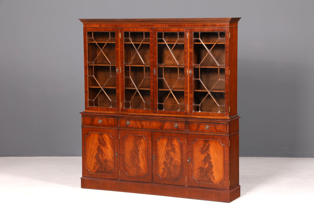 Wunderschöne Englische Vitrine Mahagoni Bibliothek Bücherschrank Buffet Schrank Antik Glasvitrine Vintage