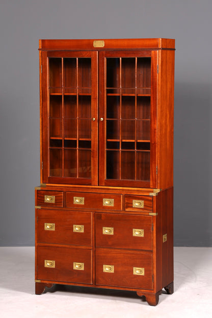 Beeindruckender Maritimer Vitrinenschrank Englischer Schrank echt Holz Bibliothek Englische Anrichte