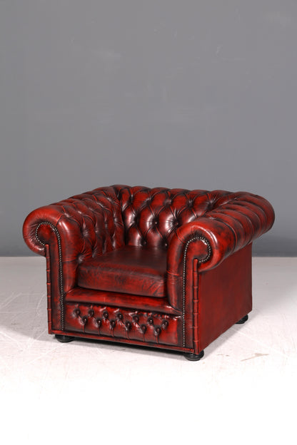 Stilvoller Original Chesterfield Sessel Oxblood Echtleder Englischer Armlehnsessel Herrensessel Antik Ledersessel