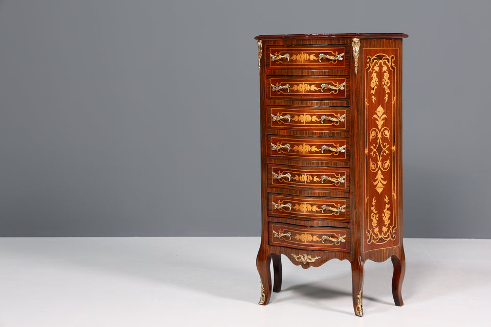 Edler Barock Stil Louis XV Highboard Intarsien Vertiko Kommode
