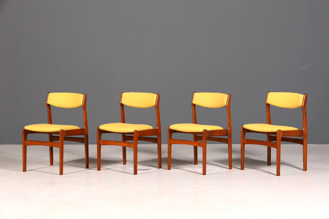 4x Mid Century Teak Holz Stühle Made in Denmark Retro Stuhlset Danish Design Küchenstühle