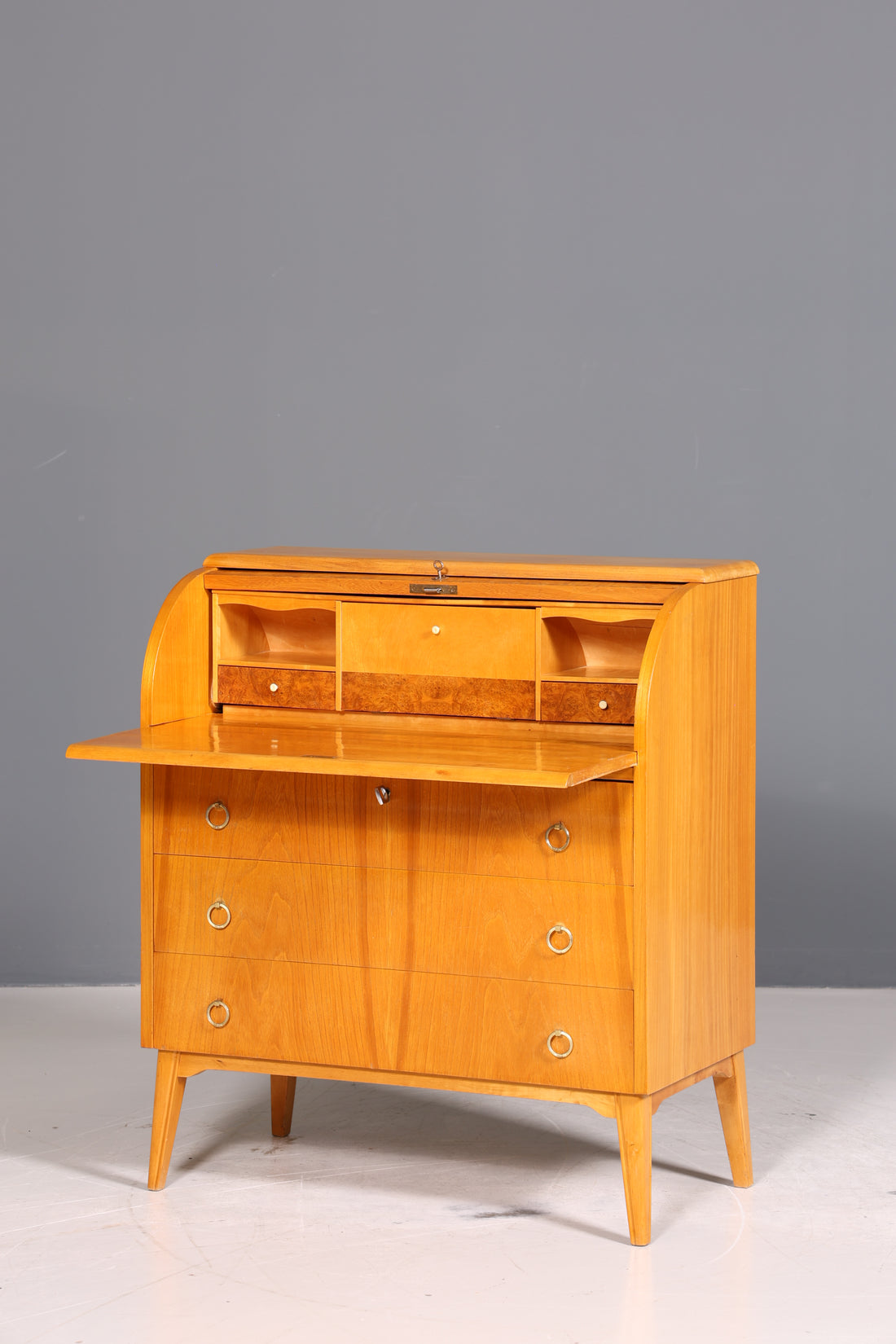 Traumhafter Mid Century Rollladen Sekretär echt Holz Büro Schrank Vintage Schreibkommode