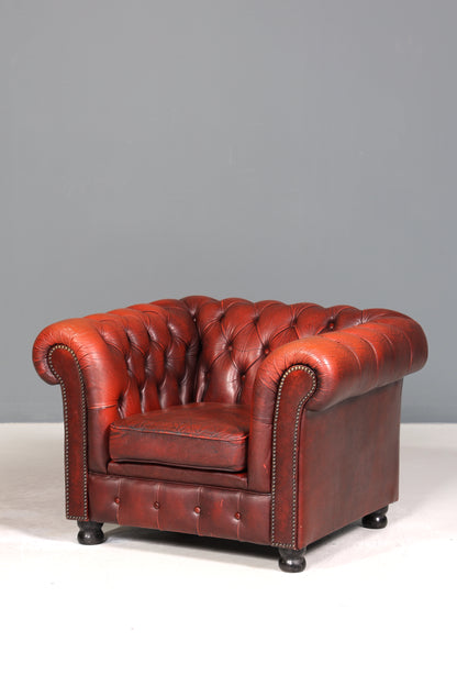 Stilvoller Original Chesterfield Sessel Englisch Oxblood Leder Armlehnsessel Herrensessel 1 von 2