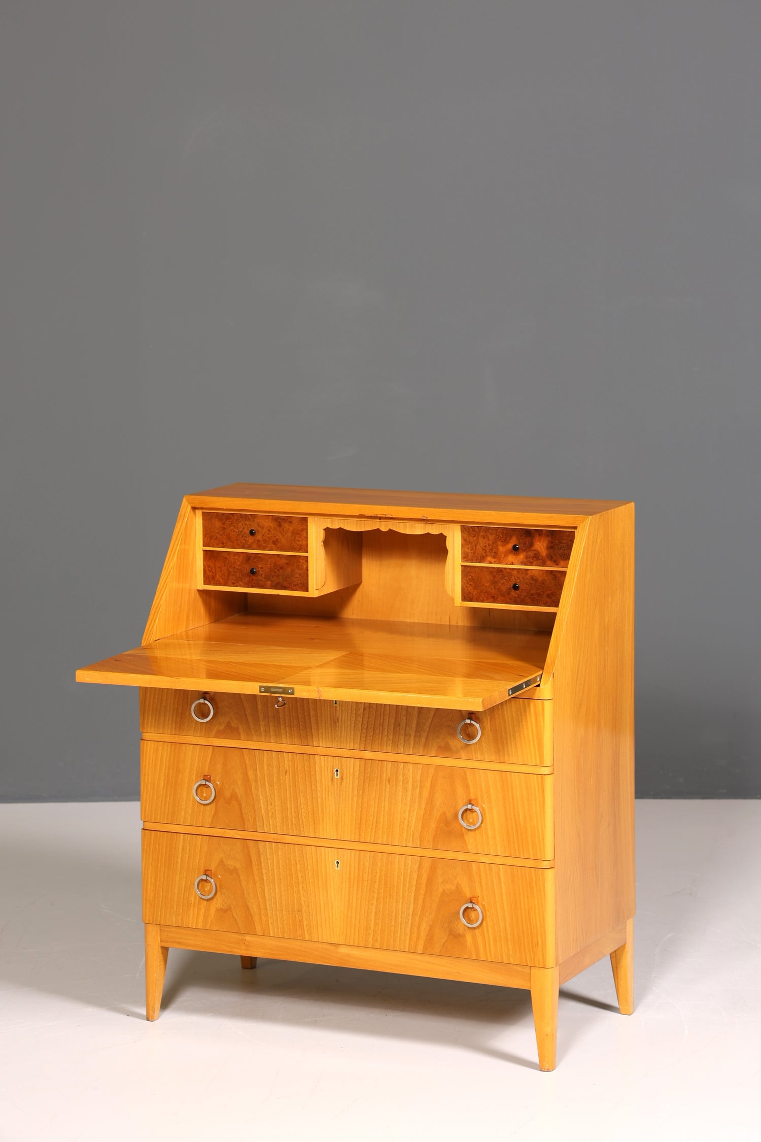 Schlichter Mid Century Sekretär Vintage Schreibmöbel echt Holz Kommode Retro Office Secretary