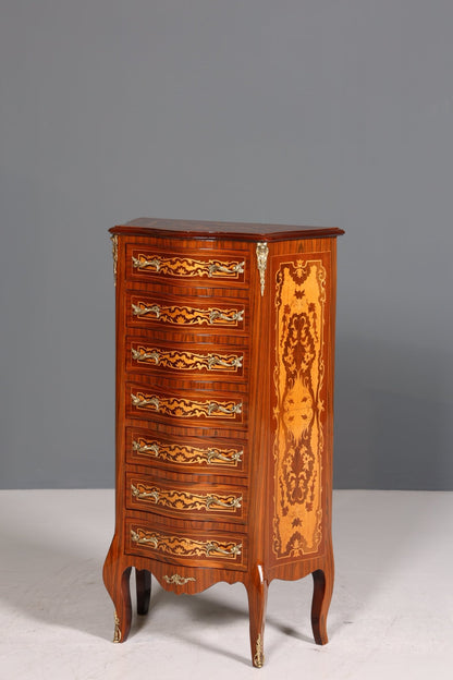 Traumhaftes Barock Stil Louis XV Highboard Intarsien Vertiko Kommode Schubladenkommode