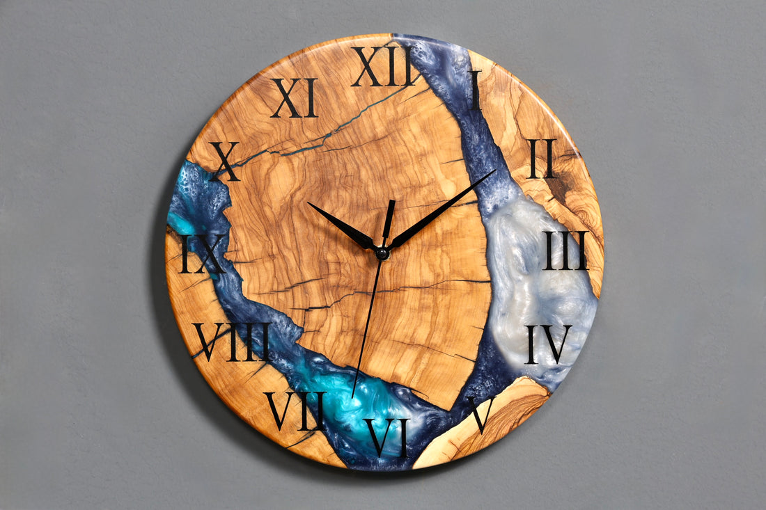 Exklusive Handgefertigte Epoxidharz Wanduhr Olivenbaum Uhr Epoxy Analog Uhr