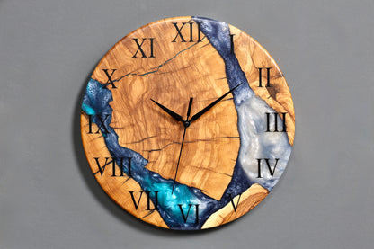 Exklusive Handgefertigte Epoxidharz Wanduhr Olivenbaum Uhr Epoxy Analog Uhr