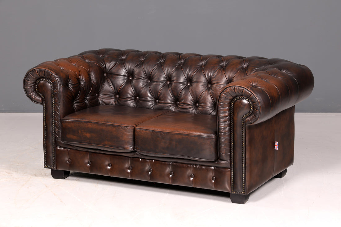Wunderschönes Original Chesterfield Sofa 2-Sitzer Couch England Echt Leder Polstersofa Englisch Vintage
