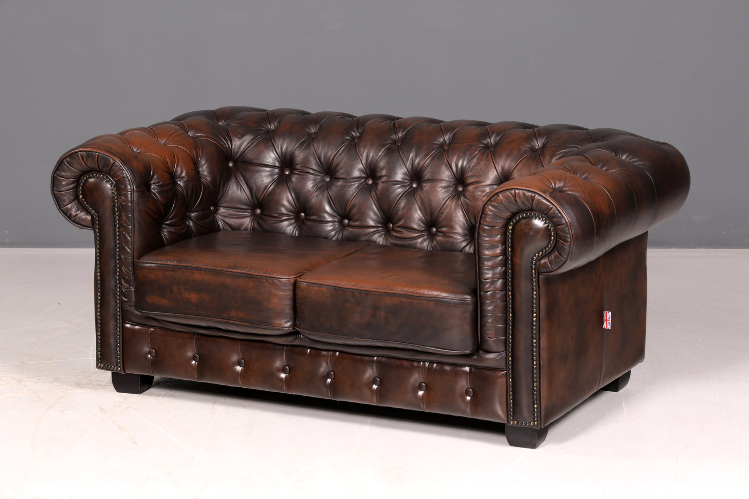 Wunderschönes Original Chesterfield Sofa 2-Sitzer Couch England Echt Leder Polstersofa Englisch Vintage