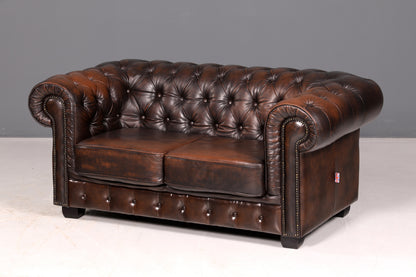 Wunderschönes Original Chesterfield Sofa 2-Sitzer Couch England Echt Leder Polstersofa Englisch Vintage