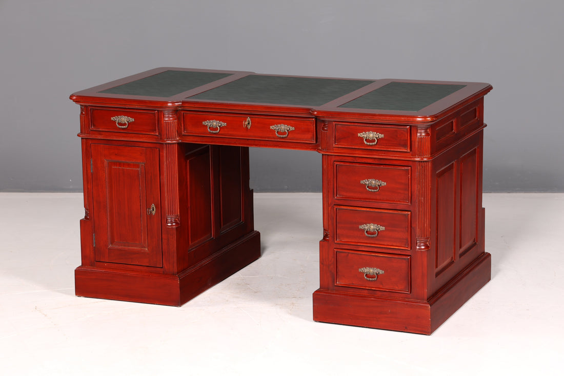 Wunderschöner Englischer Schreibtisch Mahagoni Lederauflage Bürotisch Office Desk Antik Vintage