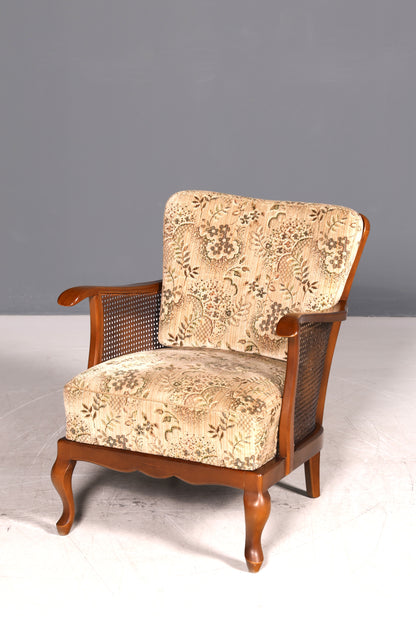 Eleganter Chippendale Armlehnstuhl Polstersessel Wiener Geflecht Antik Stil Salonstuhl Sitzmöbel