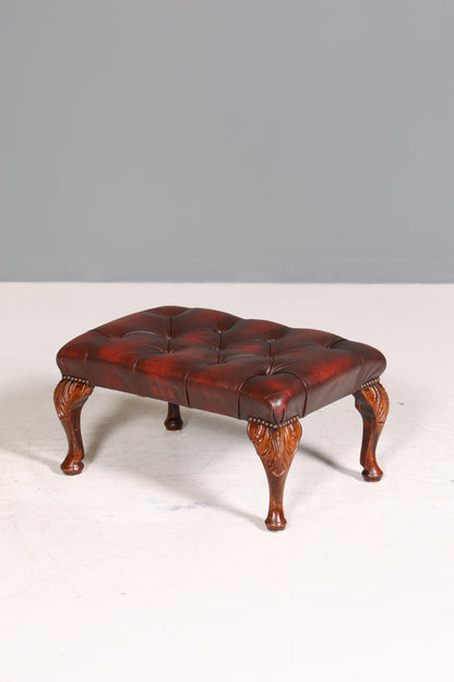 Original Chesterfield Hocker echt Leder Englischer Fusshocker UK Englisch Oxblood Fussablage