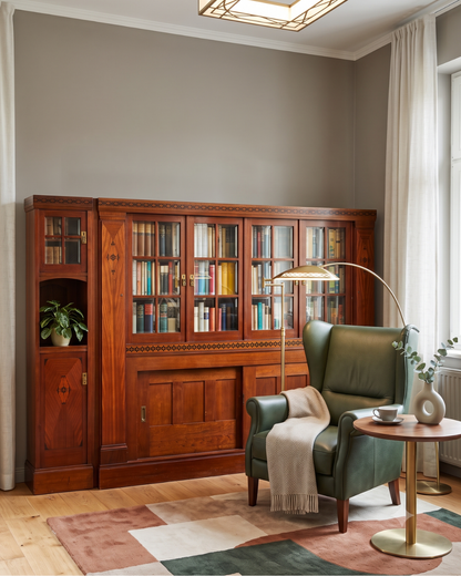 Wunderschöne XXL Jugendstil Vitrine Antike Holz Bücherschrank Eiche Antik Schrank Geschirrschrank Buffet Bibliothek