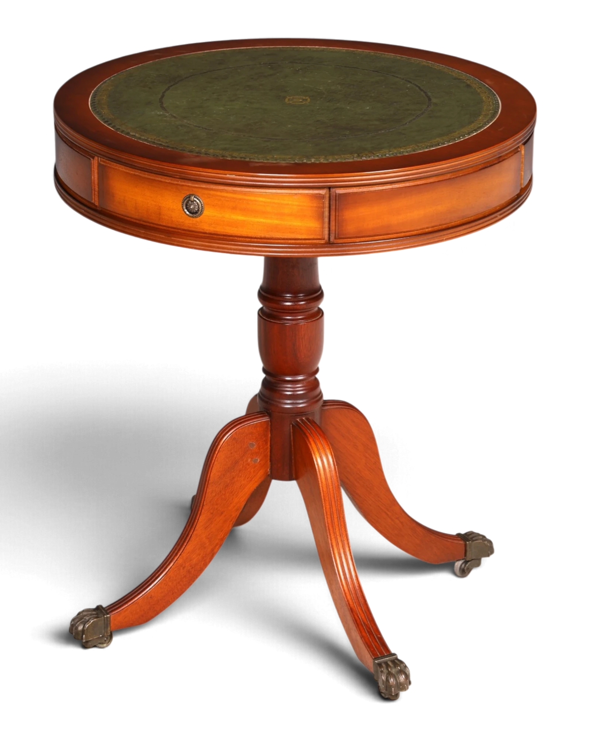 Wunderschöner Englischer Trommeltisch Eibe Drum Table Beistelltisch Lederauflage Couchtisch Vintage