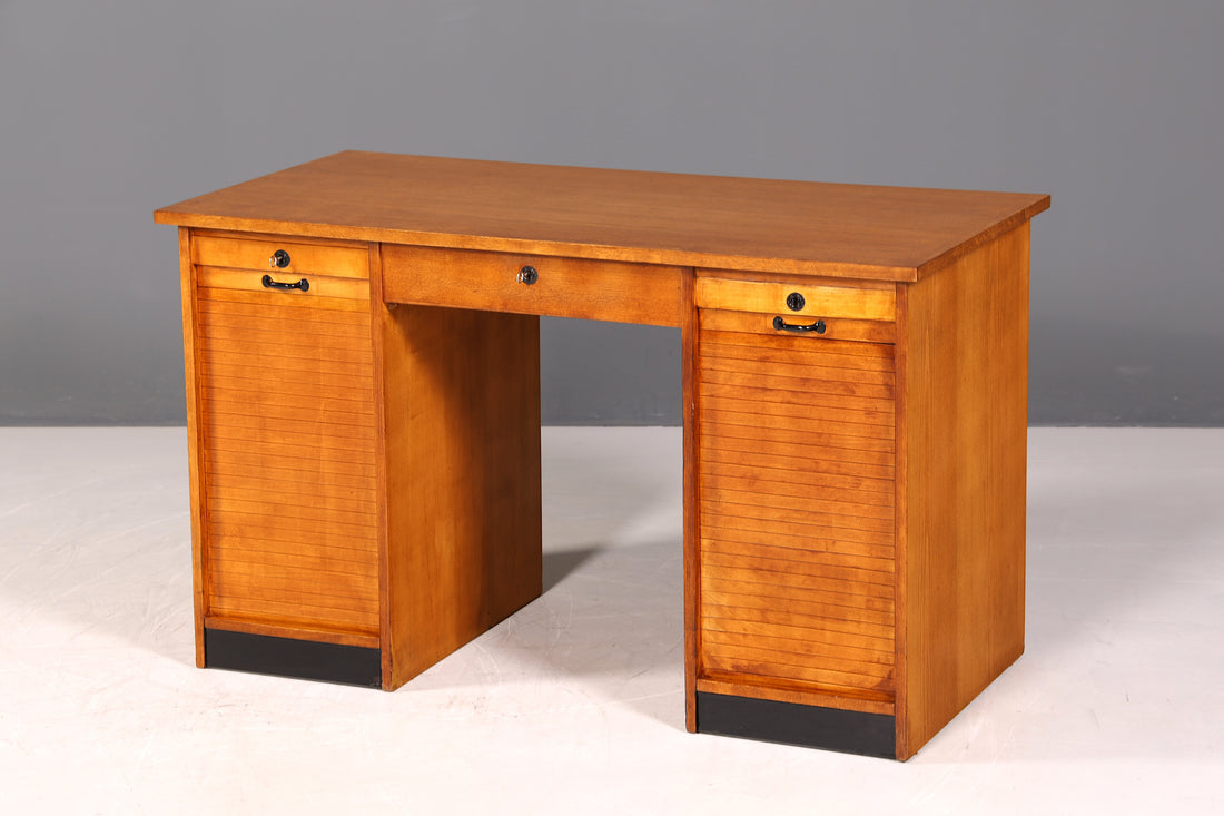 Wunderschöner Bauhaus Rollladen Schreibtisch Mid Century echt Holz Bürotisch Office Table