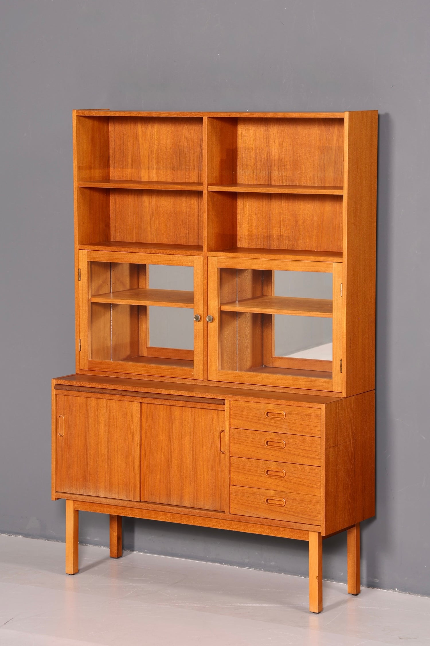 Edles Mid Century Regal Danish Design Sideboard Bücherregal Teak Holz Vitrine Sekretär Schrank Highboard Vintage 60er