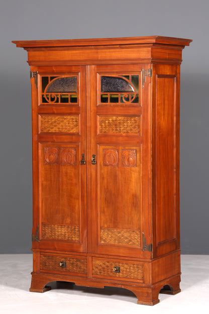 Edler Jugendstil Schrank Kleiderschrank Antik Eiche Wäscheschrank Dielenschrank