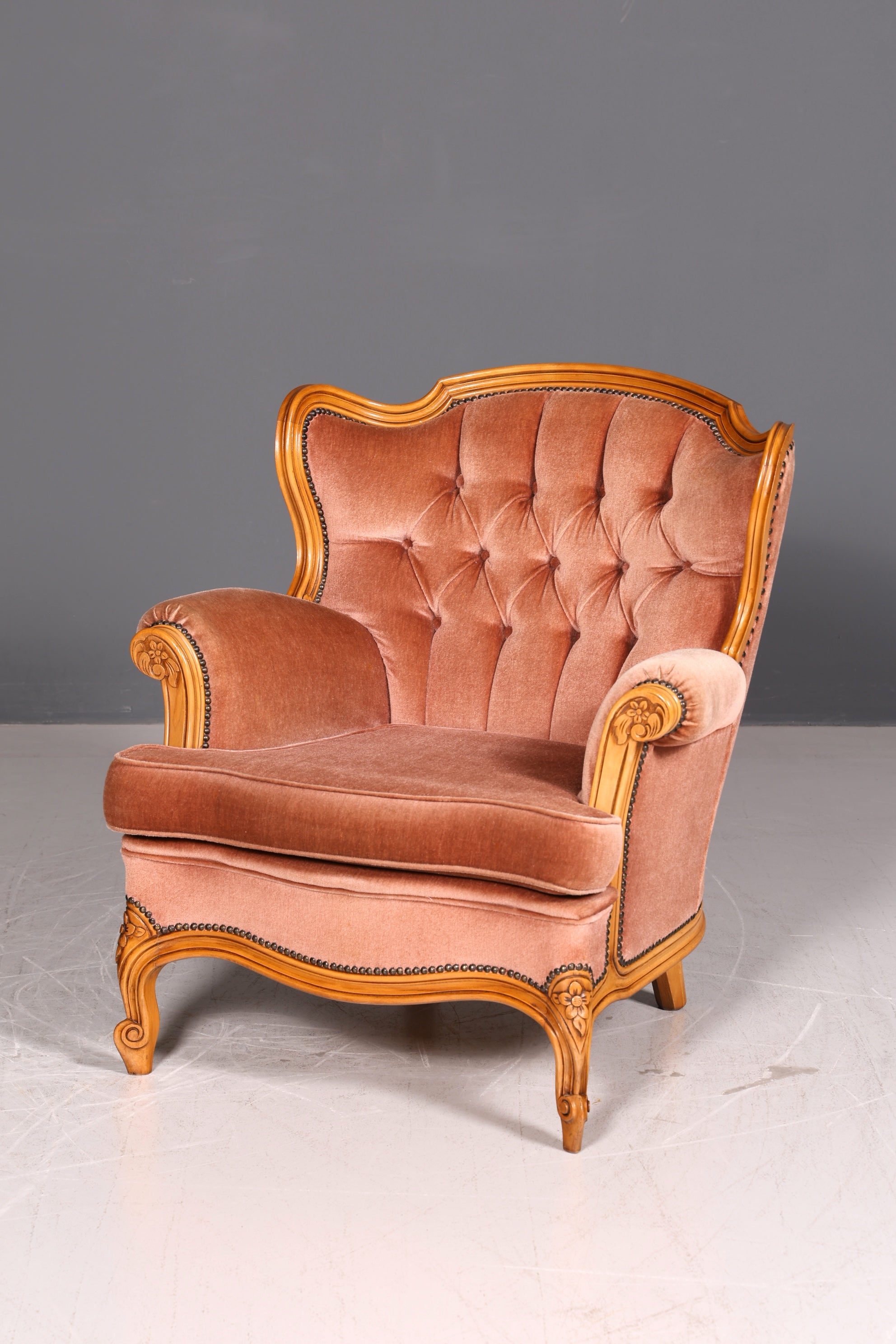 Edler Chippendale Armlehnsessel Barock Stil Samt Stoff Sessel Armchair Rococo Antik 3 von 4