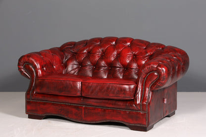 Wunderschöne Original Chesterfield 2-Sitzer Couch Englisches echt Leder Oxblood Sofa UK