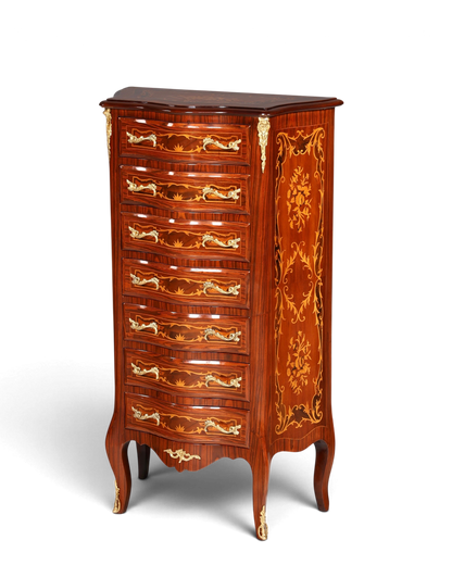Stilvolles Barock Stil Louis XV Highboard Intarsien Vertiko Kommode Schubladenkommode