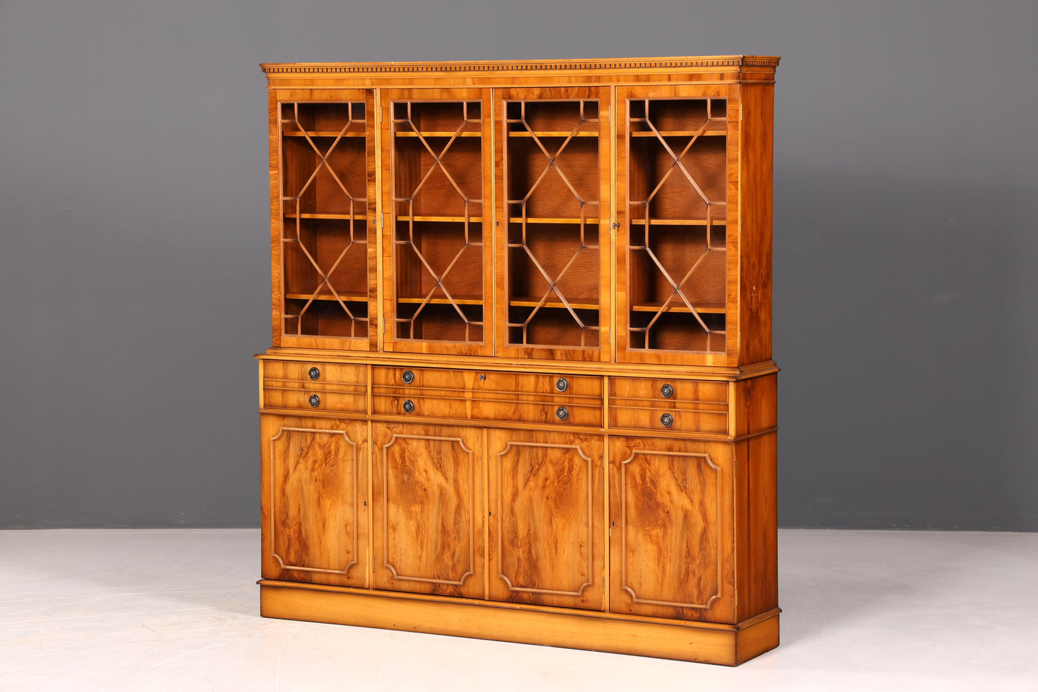 Beeindruckender Englischer Vitrinenschrank Echt Holz Sekretär Bibliothek Bücherschrank Buffet Antik Vintage