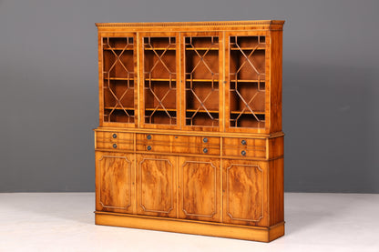 Beeindruckender Englischer Vitrinenschrank Echt Holz Sekretär Bibliothek Bücherschrank Buffet Antik Vintage