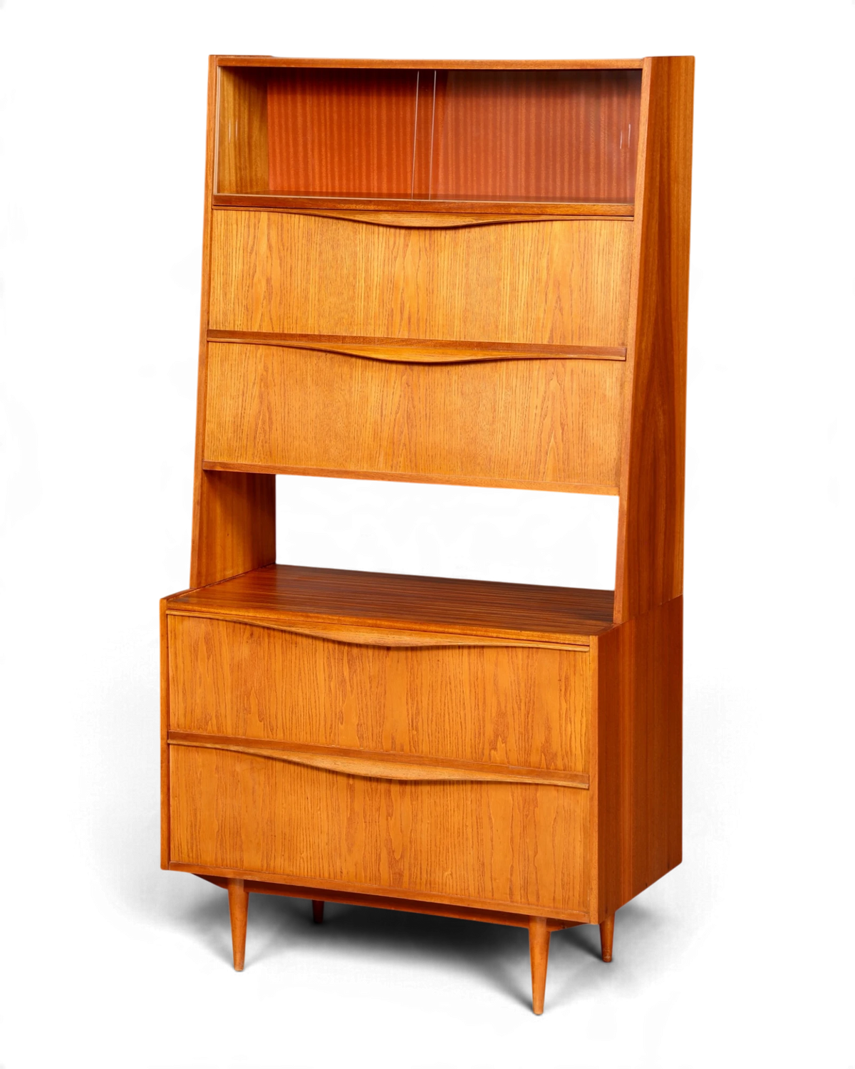 Wunderschönes Mid Century Highboard VEB Möbelindustrie Halle Wäscheschrank mit Klappen Glasschiebetüren DDR Design Vintage Schrank