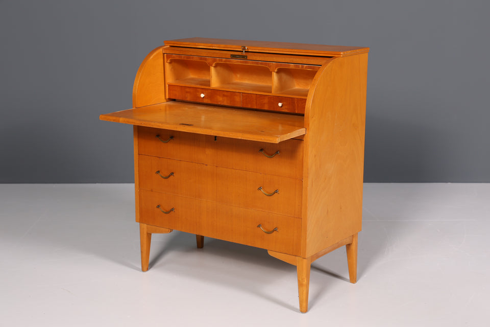 Schlichter Mid Century Sekretär Teak Holz Rollladen Schrank